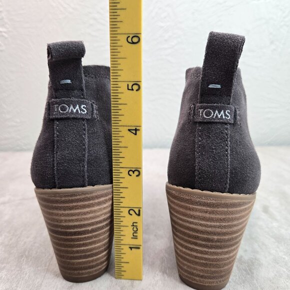 Toms Wedge Ankle Boots Size 5 Suede Dark Gray Western Slip On Comfort Booties - Picture 4 of 12